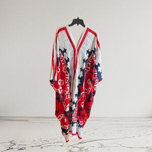 Red white blue "Love Time" flowy kaftan or Bubu dress